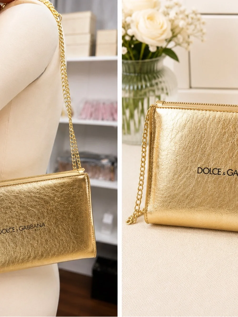Dolce & Gabbana Metallic Gold Chain Shoulder Clutch